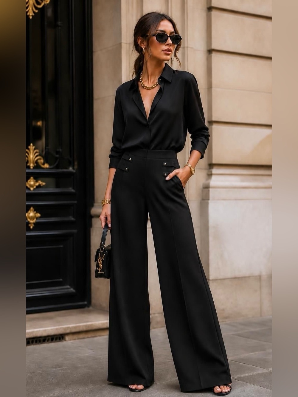 Frank Lyman Design Black Wide-Leg Pull-On Pants Size M